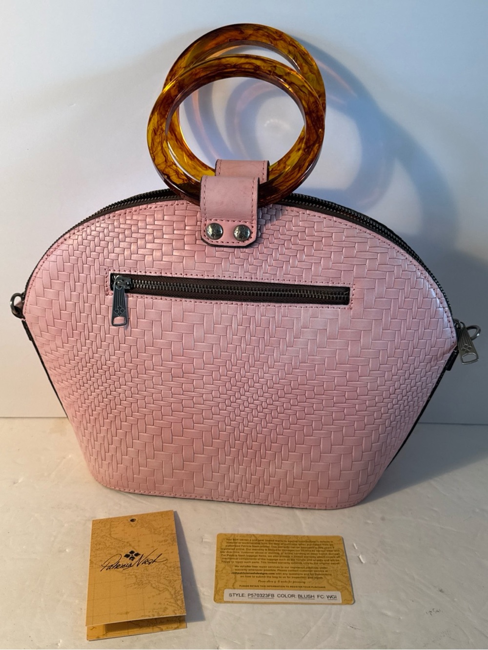 Patricia Nash Blush Woven Top-Handle Bag with Tortoiseshell Rings